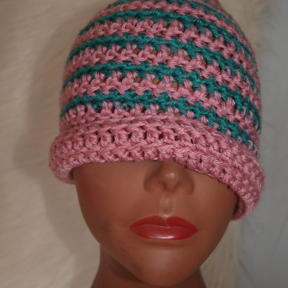 STOCKING CAP HOMEMADE GENTLY USED Pink&Green - Picture 4 of 5